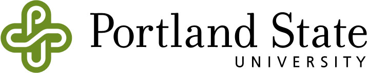 The Portland State University logo includes intertwined letters P, S and U that represent the interconnectedness of the university to the city, region and world, and the words 'Portland State University'.